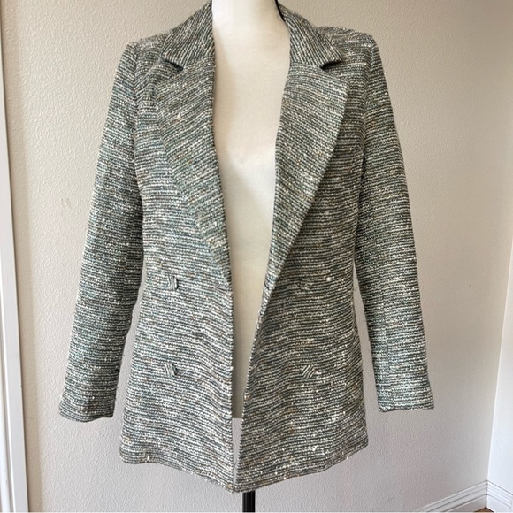 Lovers + Friends Tweed Relaxed Long Button Blazer Preppy Gray - Picture 3 of 14
